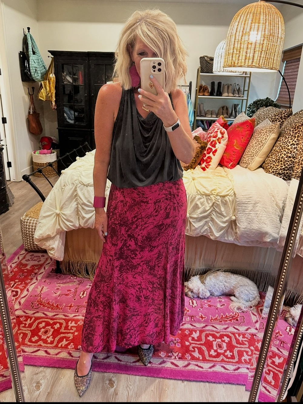 Women’s Pink Patterned Maxi Skirt - Stylish Everyday Wear